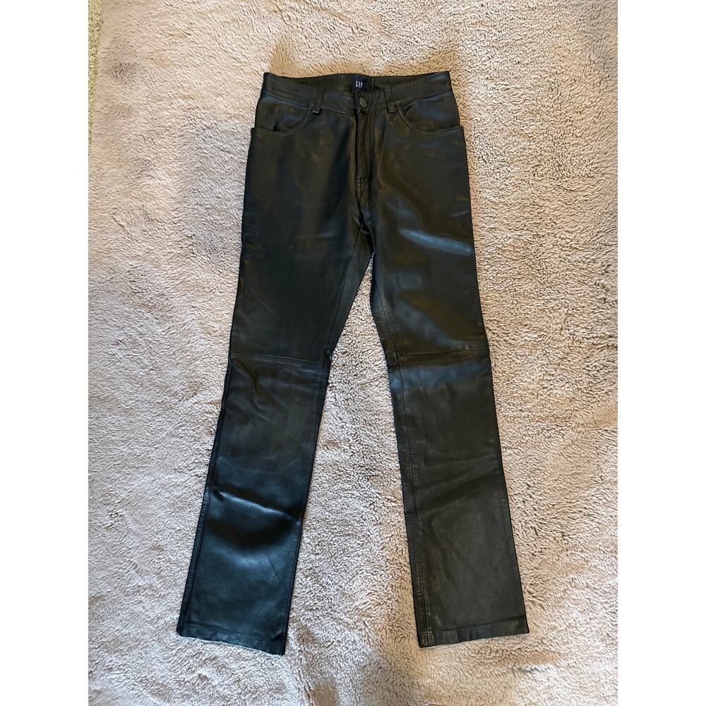 GAP Women's Vintage Bootcut Green Leather Pants Lined Size 2 Y2K